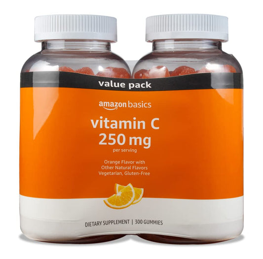 Amazon Basics Vitamin C 250 mg Gummies, Orange, 300 Count (2 Packs of 150), 2 per Serving (Previously Solimo)