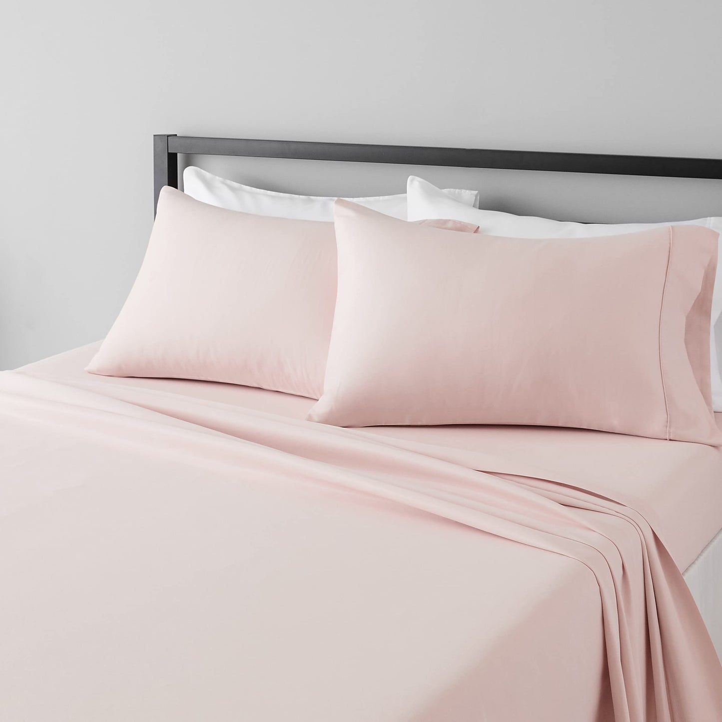 Amazon Basics Lightweight Super Soft Easy Care Microfiber 4-Piece Bed Sheet Set with 14-Inch Deep Pockets, Queen, Blush Pink, Solid